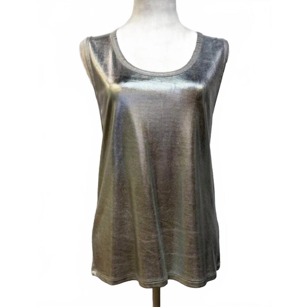 Metallic Silver Sleeveless Scoop Neck Blouse